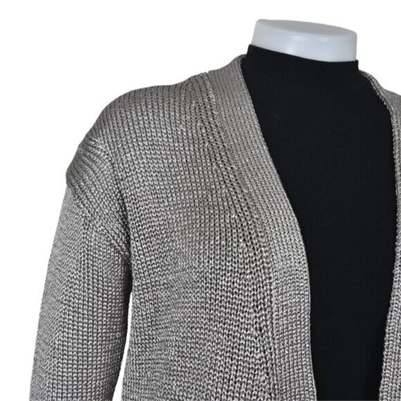 Banana Republic Metallic Chunky Knit Long Cardigan Sweater Champagne Size Small - Picture 7 of 15